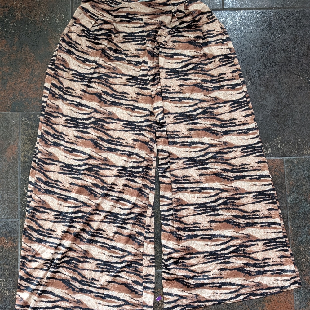 Dressed in LALA Zebra Print Wide Leg Pants - Black and Brown